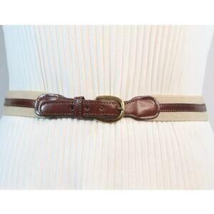 Millers Surcingle Mens Belt Small Brown Leather Ends Overlay On Beight Canvas